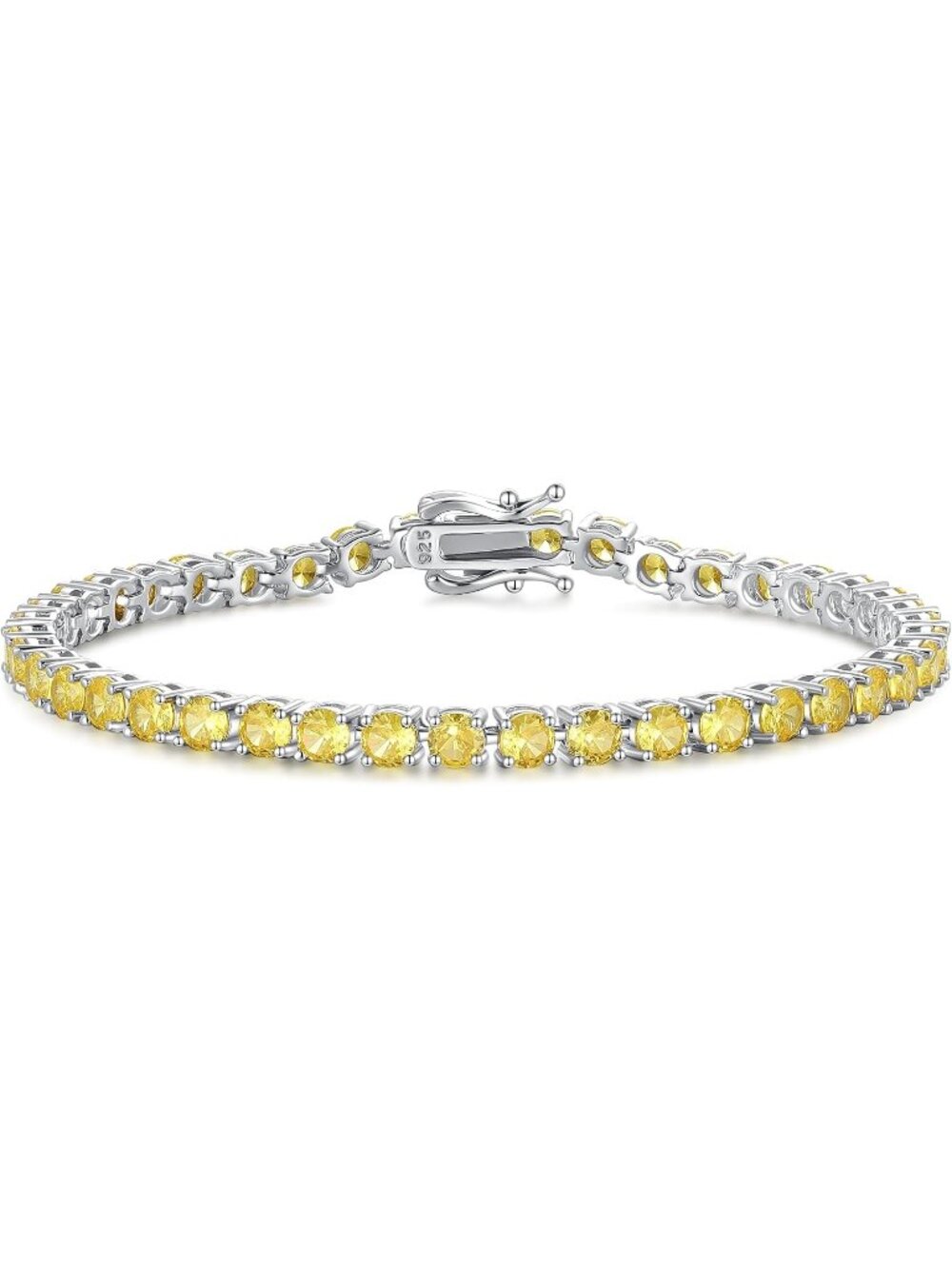 Women's 7.2 Inch 4mm Citrine Sterling Silver Birthstone Gemstone Bracelet